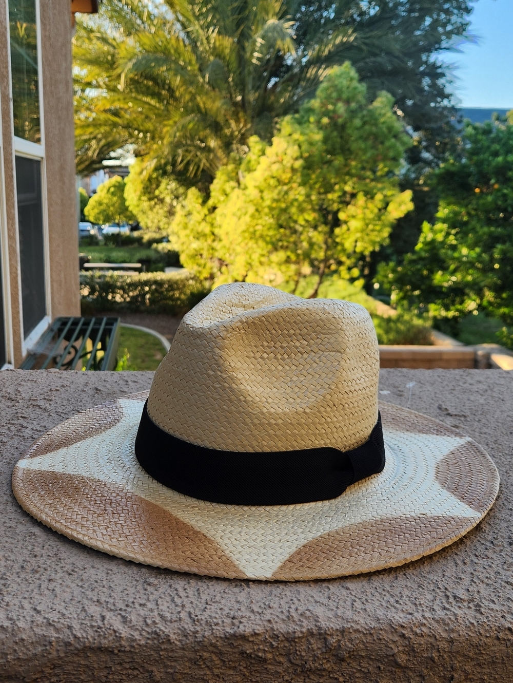 VENUS Natural Straw Sun Hat with Beige Trim